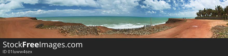 XXL panorama of the praia do amor, love's beach, in pipa view from the cliff above, Brazil. XXL panorama of the praia do amor, love's beach, in pipa view from the cliff above, Brazil