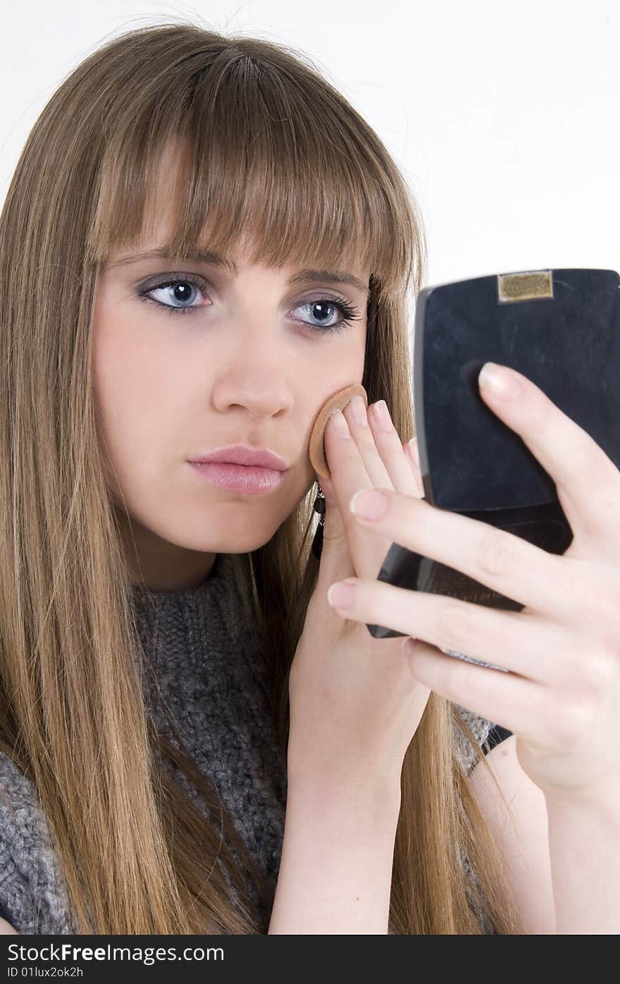 Female model with make up and mirror. Female model with make up and mirror