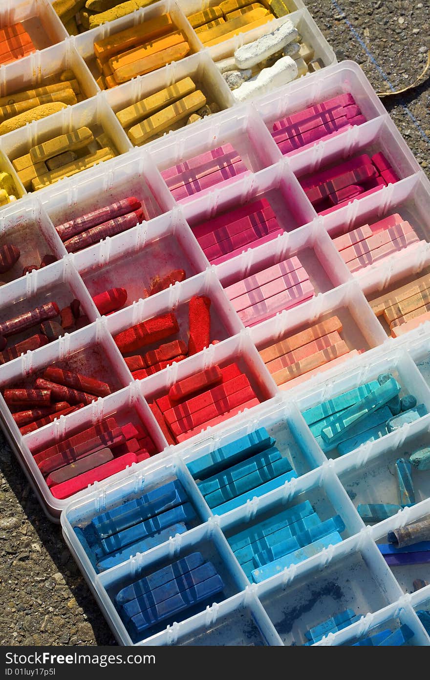 A box full of colorful chalk