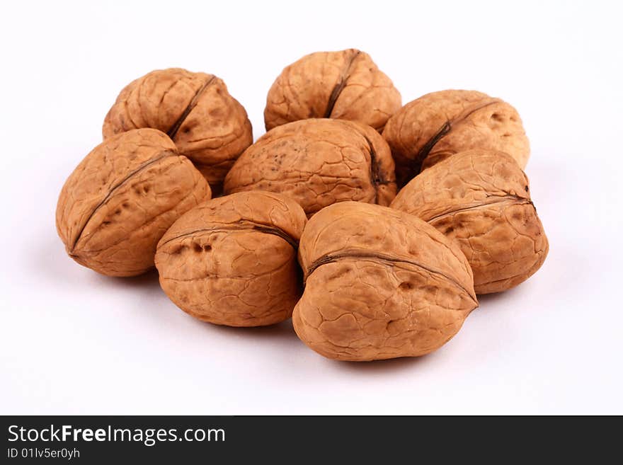 Walnuts on white