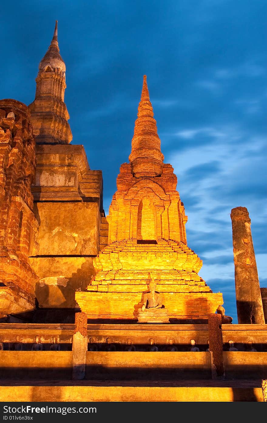 Twilight at Sukhothai historical park, Thailand