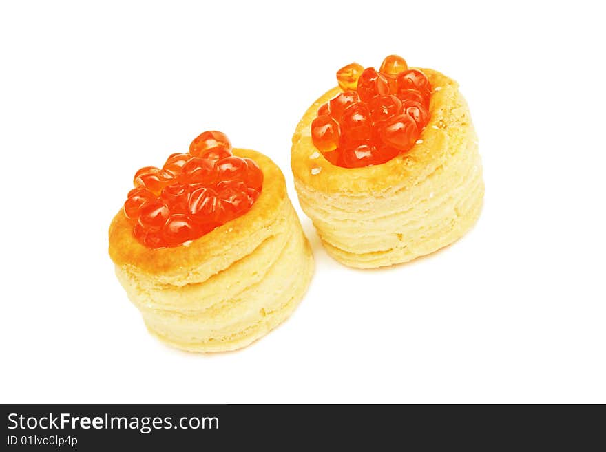 Red caviar in tartlets.