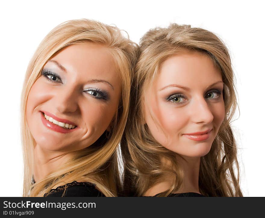 Portrait of similar sisters isolated over white with clipping path