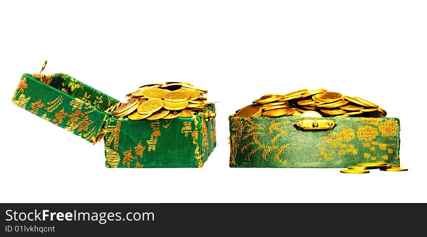 Gold coins in a box