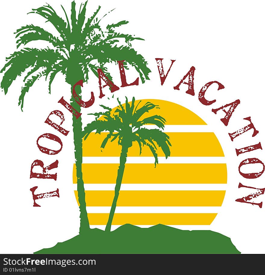 Palm trees, sun and tropical regions consisting of antiquing themed graphic design article. Palm trees, sun and tropical regions consisting of antiquing themed graphic design article