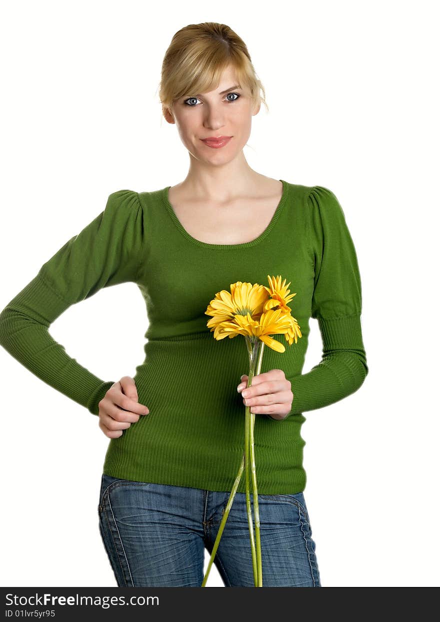 The young girl with greater yellow colors. The young girl with greater yellow colors