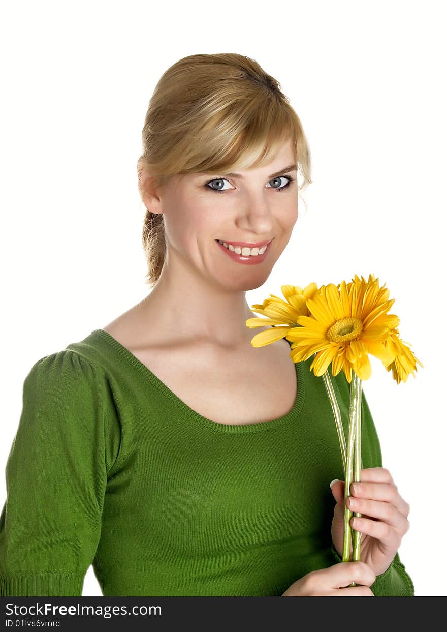 The young girl with greater yellow colors. The young girl with greater yellow colors