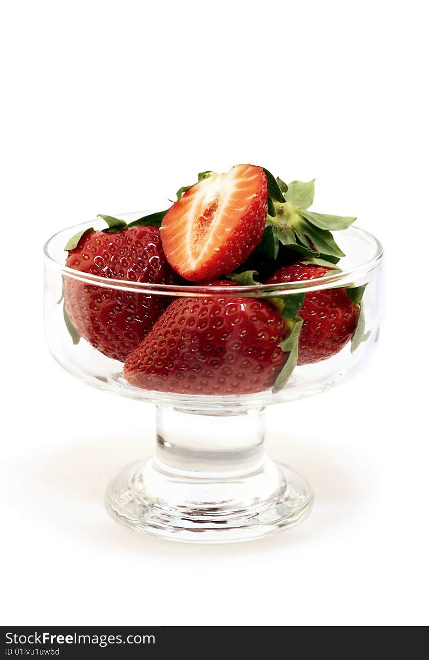 Strawberries in a glass bowl. Strawberries in a glass bowl