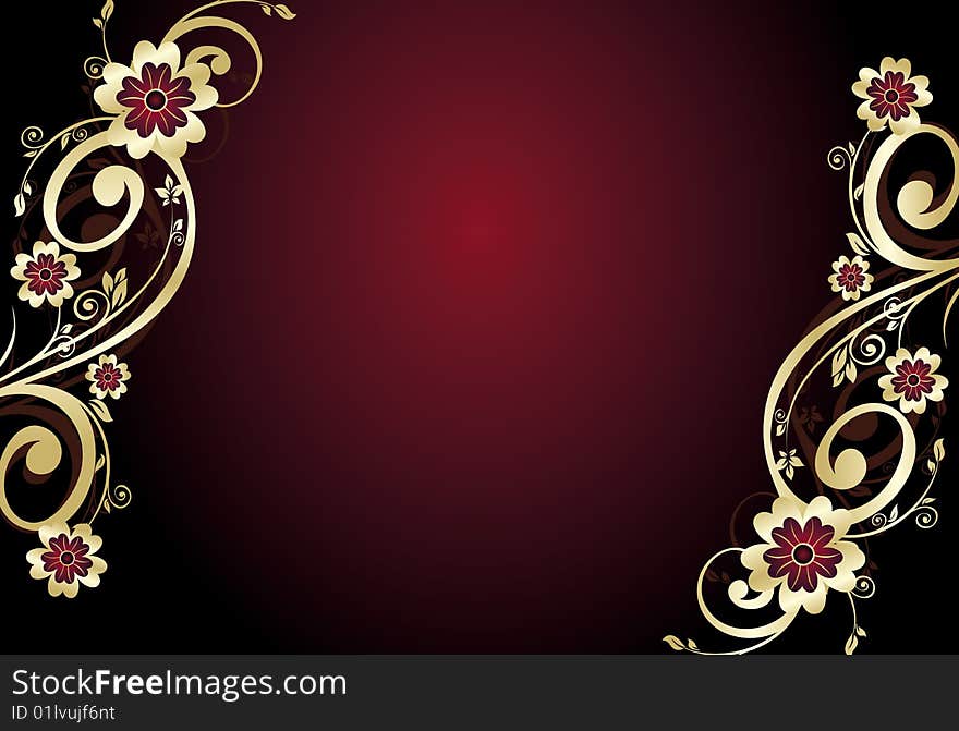 Red And Gold Floral Card