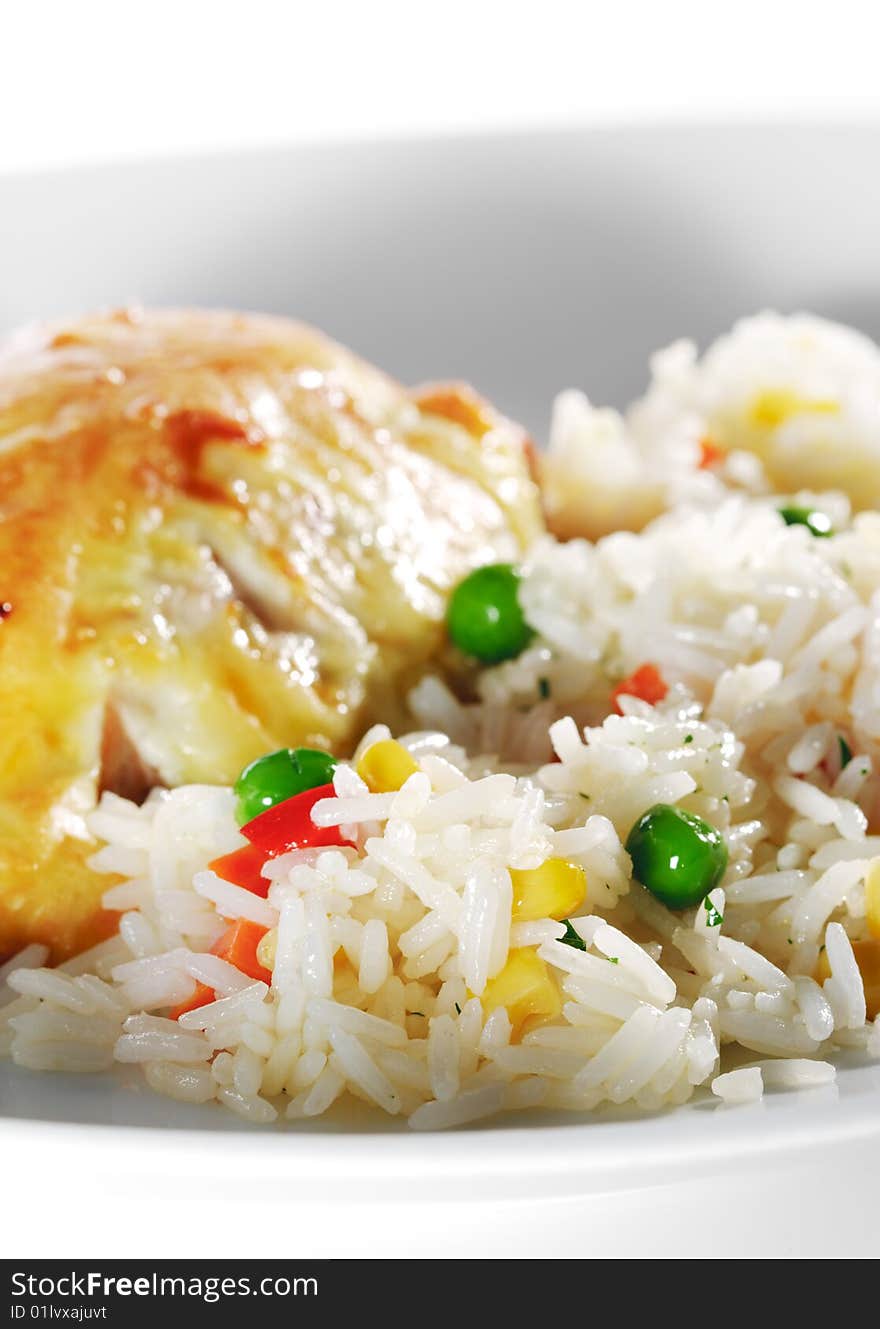 Salmon Fillet and Rice with Vegetables