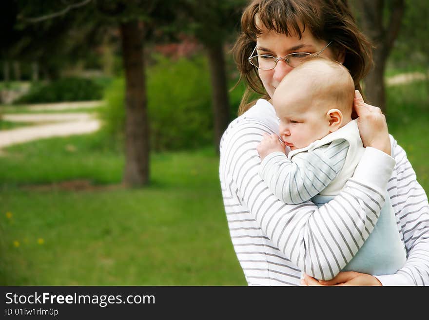 Mother and baby in park