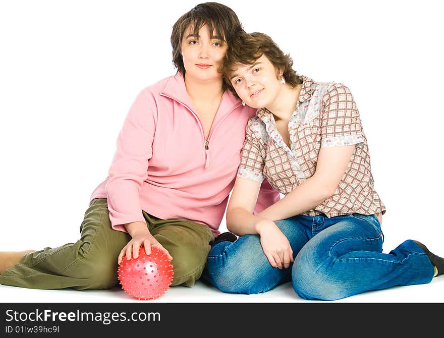 Mother and daughter isolated on white