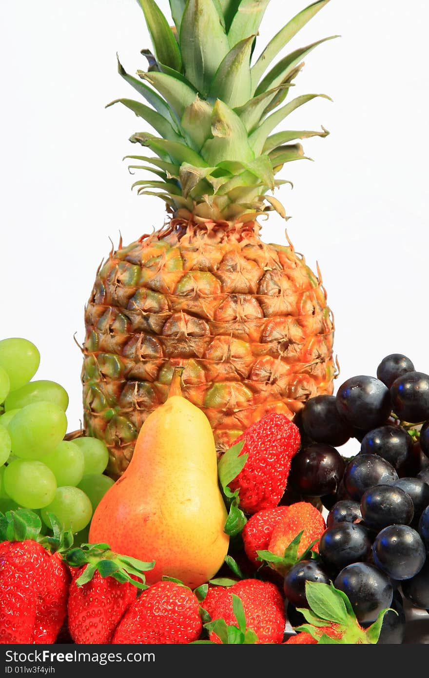 A photo of fruits on white ground