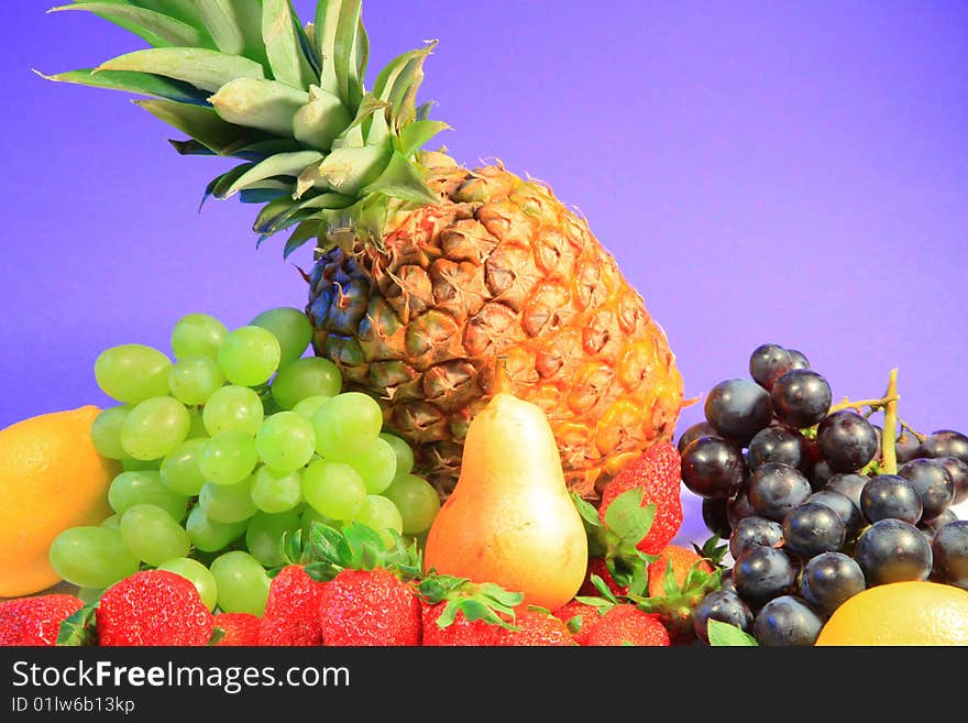 A photo of fruits on white ground