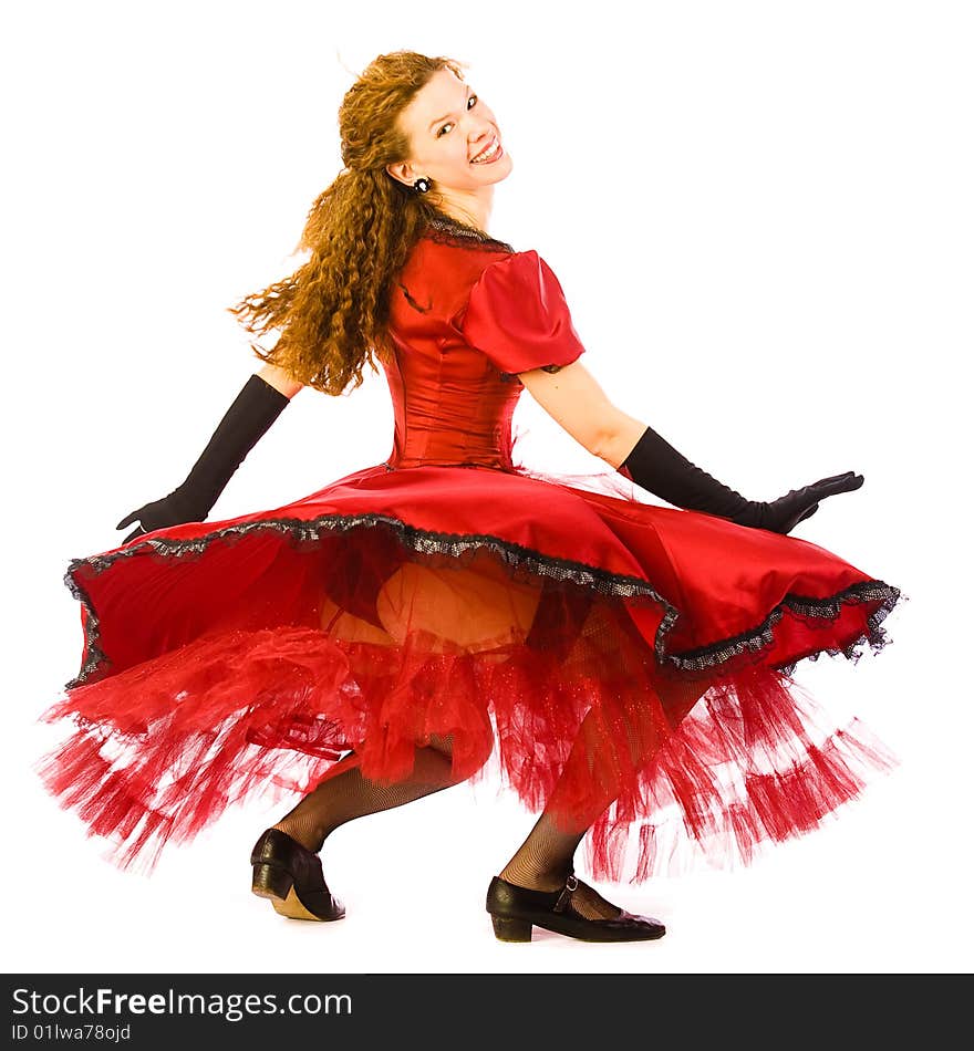 Dancing girl go round on white background