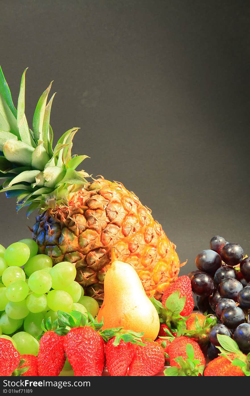 A photo of fruits on white ground