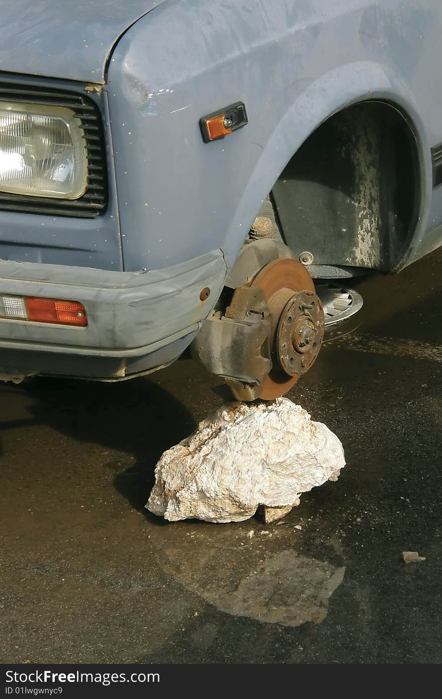 Broken gum on old car. Broken gum on old car