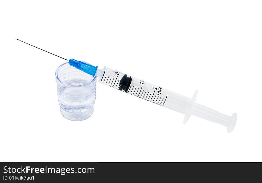 Syringe with the drug on a white background, isolated. Syringe with the drug on a white background, isolated