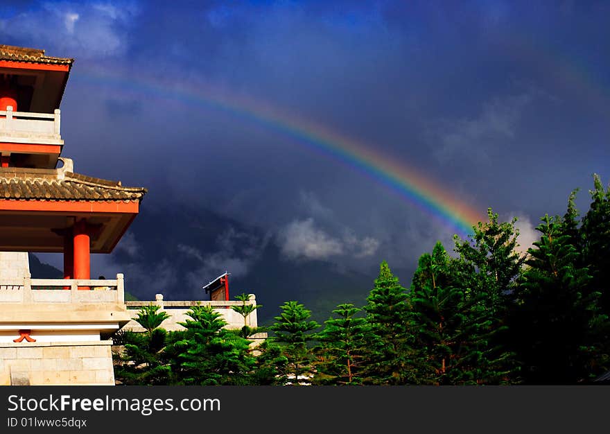 Chong-san Temple ,The double rainbow appeared in the air. Chong-san Temple ,The double rainbow appeared in the air