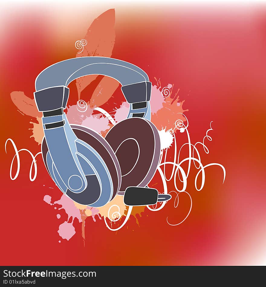 Headphones with bright background and decorative elements