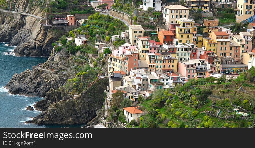 Looking into cinque terre's italy. this is riomaggiore , beautiful place near la spezia.