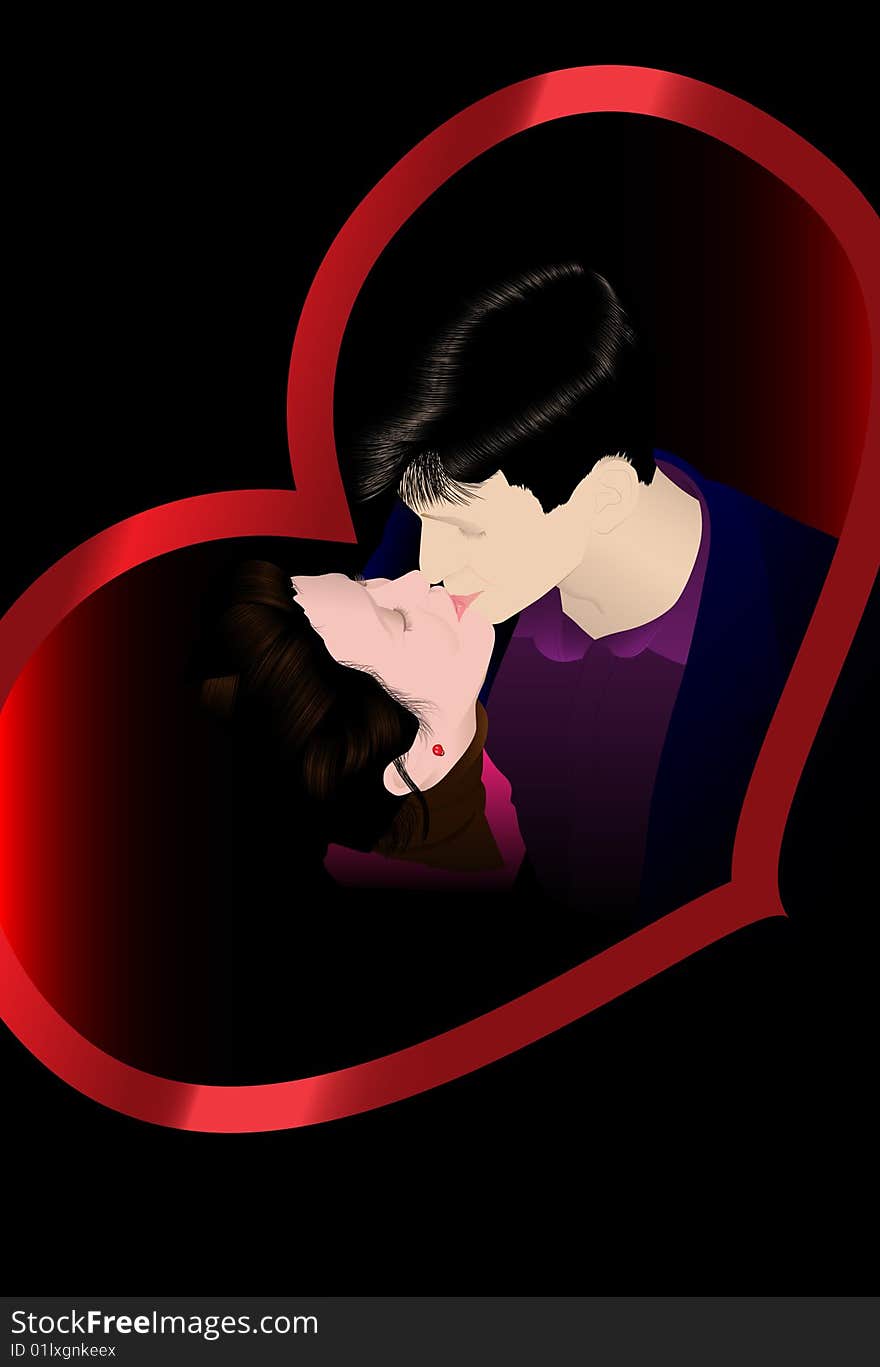 Kissing couple. Vector. Without mesh.