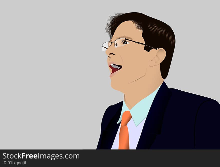 The shouting person in glasses. Vector. Without mesh.