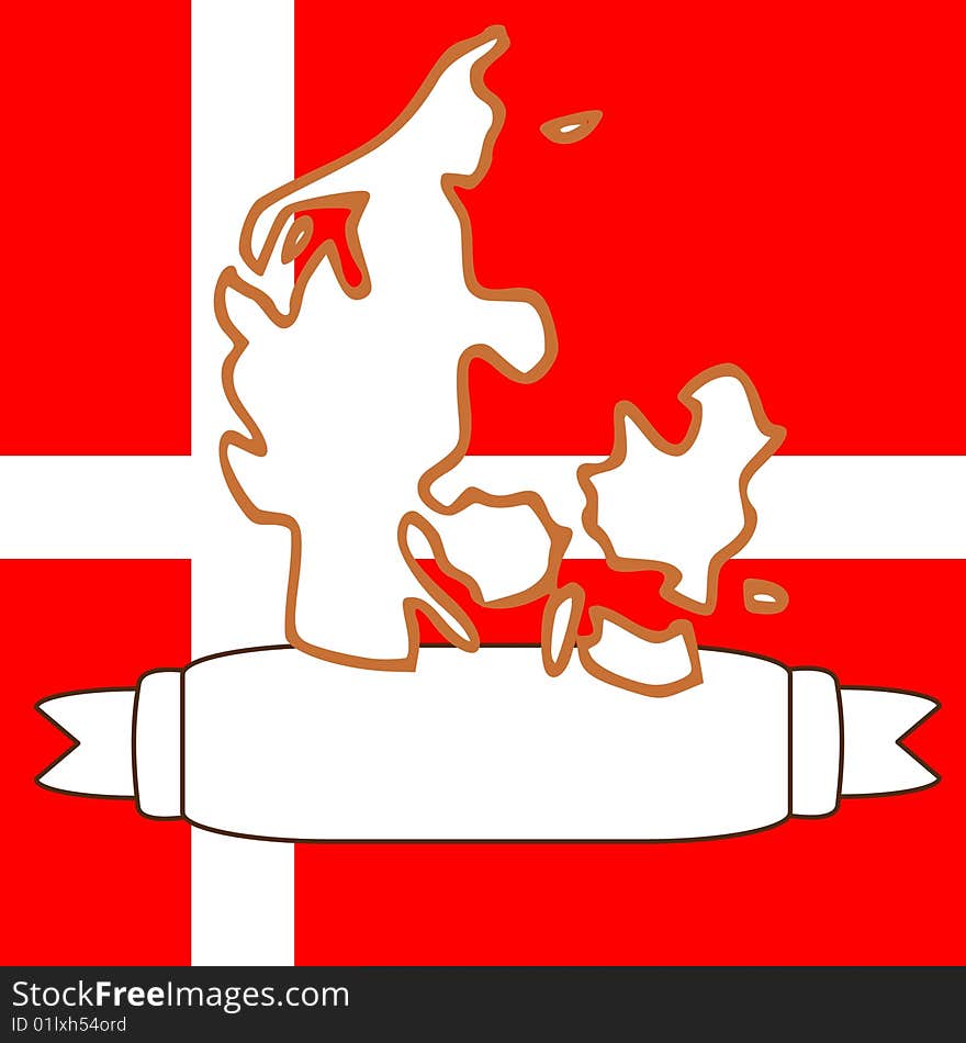 An illustration of Denmark and flag. An illustration of Denmark and flag