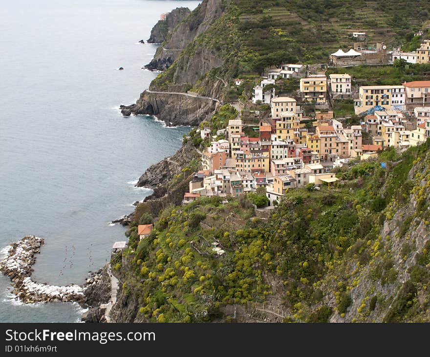 Looking into cinque terre's italy. this is riomaggiore , beautiful place near la spezia.