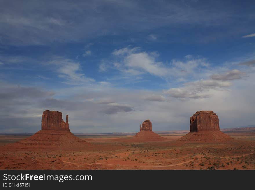 USA, Monument Valley with three butes