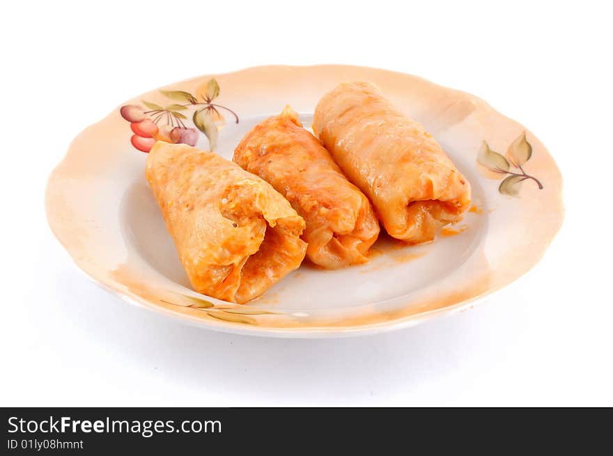 Delicious stuffed cabbages on a white dish