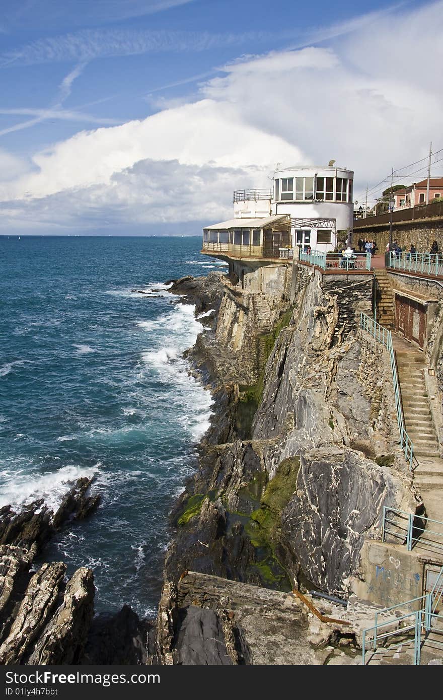 A beautiful blue sea and a flight of steps leads to the sea. A beautiful blue sea and a flight of steps leads to the sea