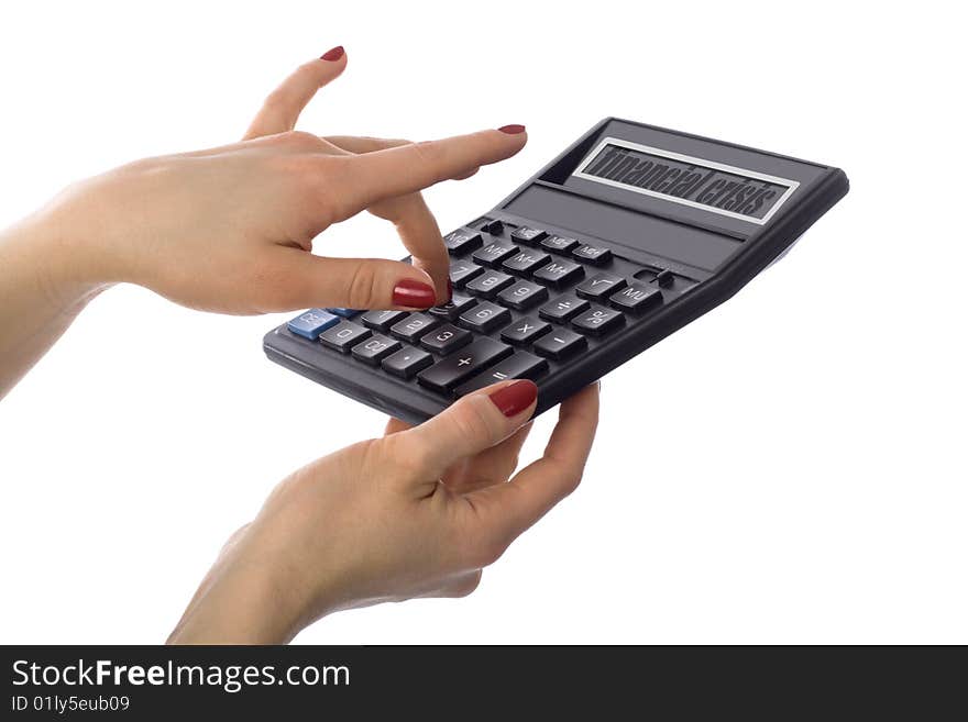 Woman's hand with calculator of financial crisis