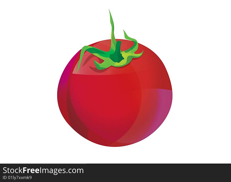 Vivid colored tomato isolated on a white background . Vivid colored tomato isolated on a white background .