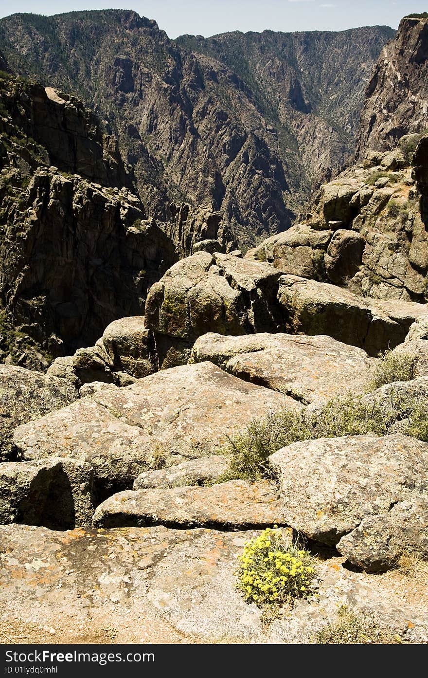 A scenic view from the rim of the Black Canyon of the Gunnison. A scenic view from the rim of the Black Canyon of the Gunnison