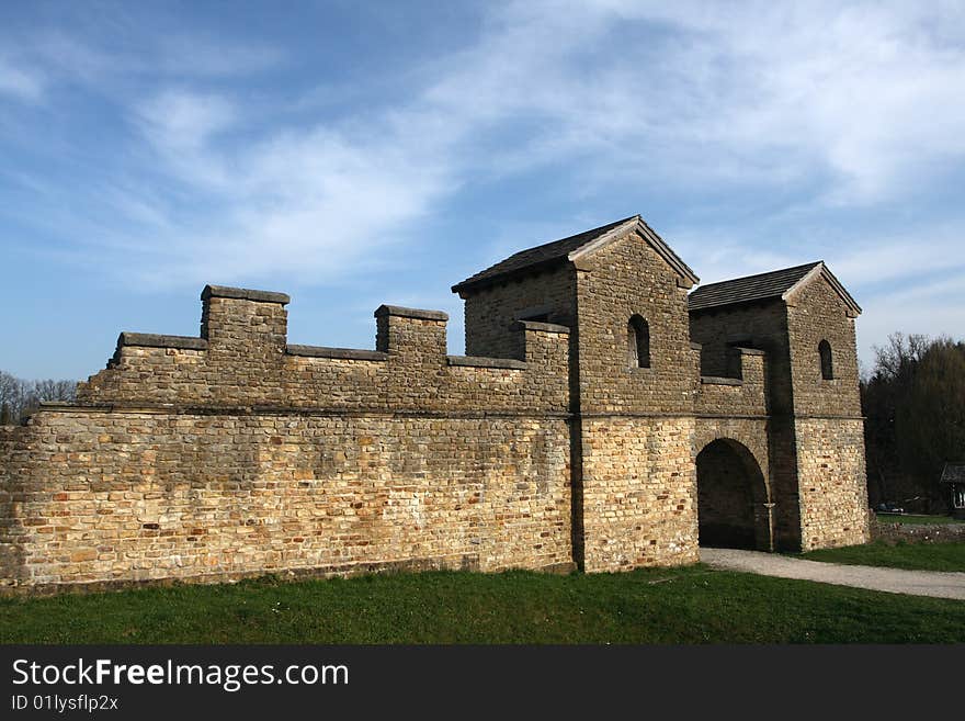 Gate of a reconstructed Roman castle guarding the south German part of the Roman border (Limes).