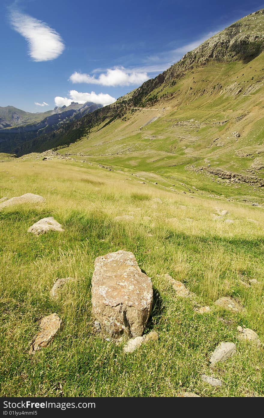 Mountain landscape in Ip Valley, Pyrenees, Spain