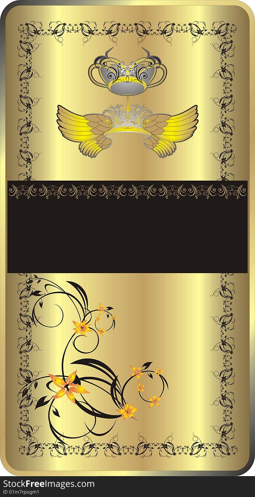 Wings, crown and decorative ornament. Background for wrapping. Vector illustration