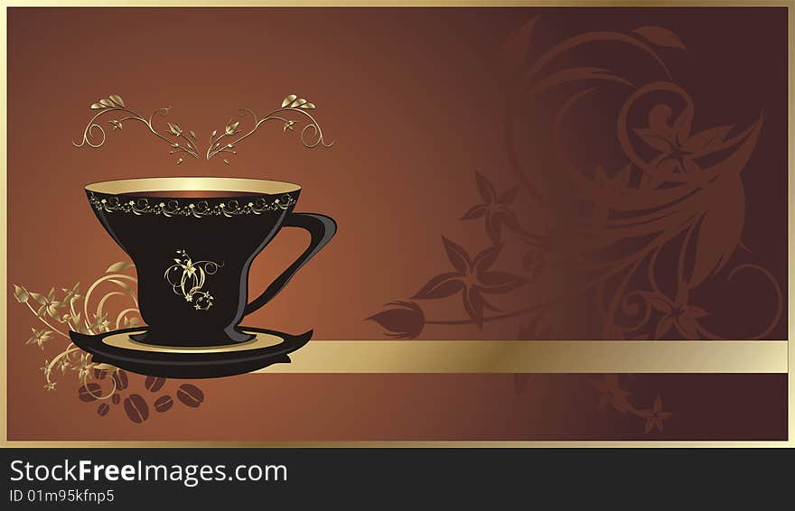 Cup with coffee. Decorative floral background. Wrapping. Vector illustration. Cup with coffee. Decorative floral background. Wrapping. Vector illustration