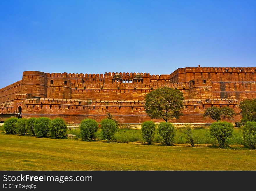 Front View of the Red Fort at Agra, India. Front View of the Red Fort at Agra, India