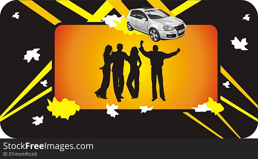 Purchase of car. Composition for card. Vector illustration