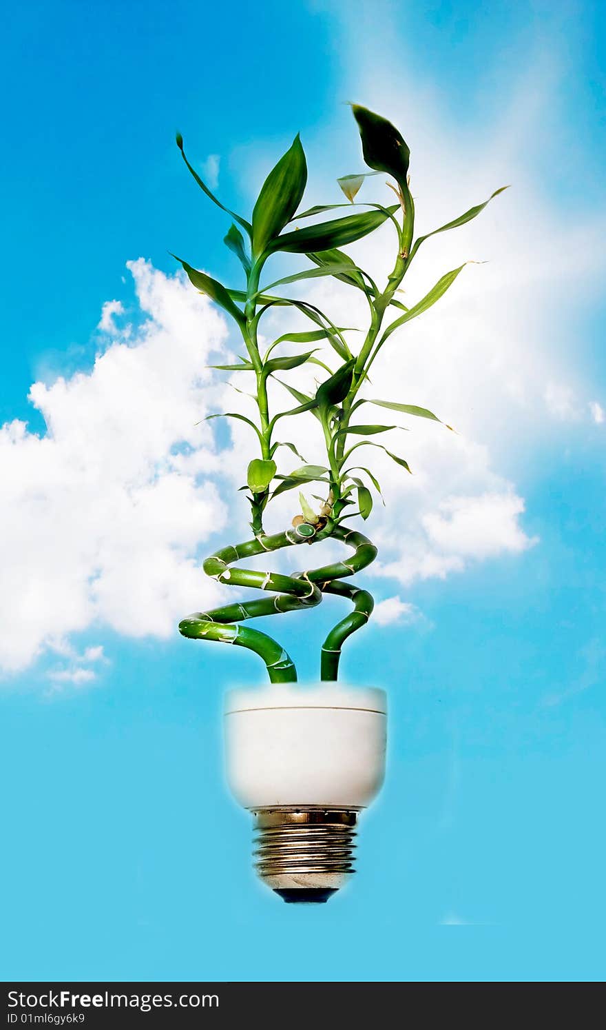 Light bulb with plant against blue sky. Light bulb with plant against blue sky