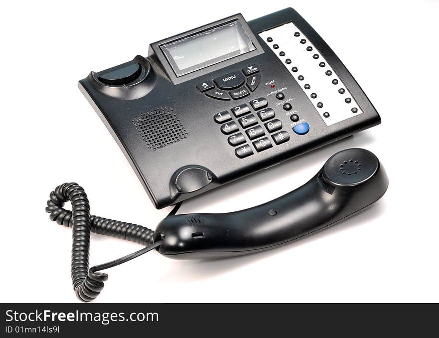 Telephone with reciever on hold position.