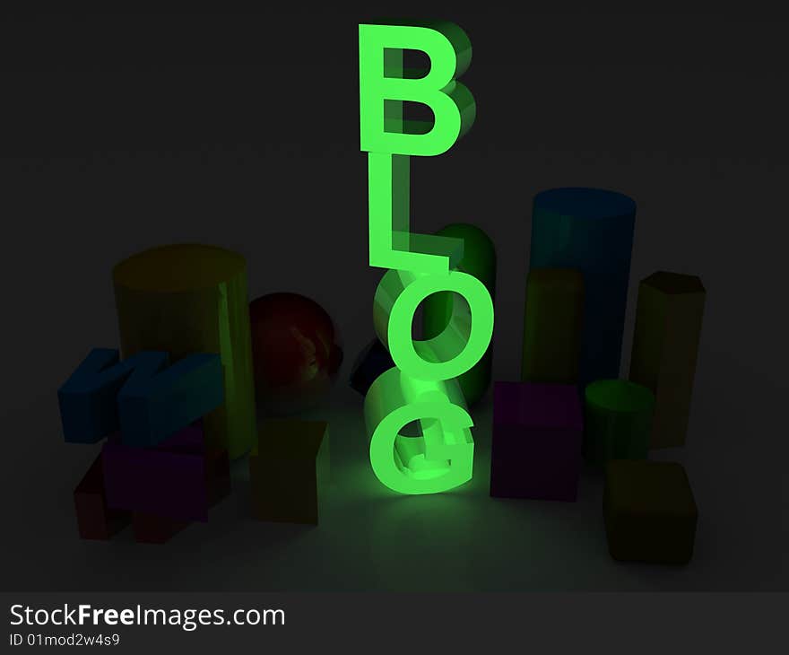 3D generated blog text in darkness