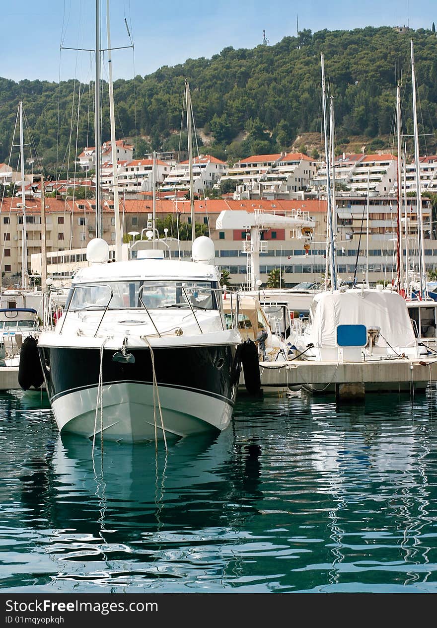 Private yacht in a harbour