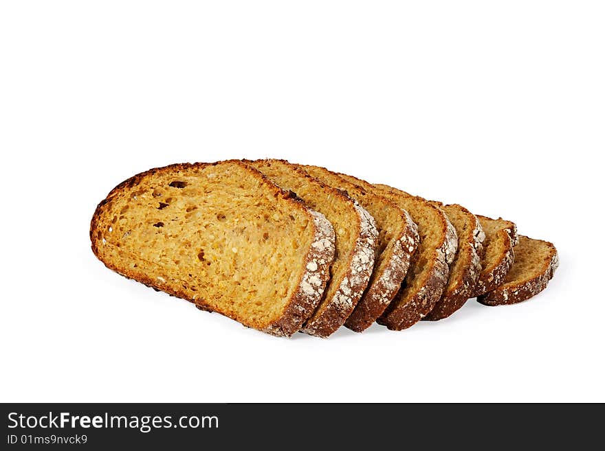 Seven slices of bread on isolated background