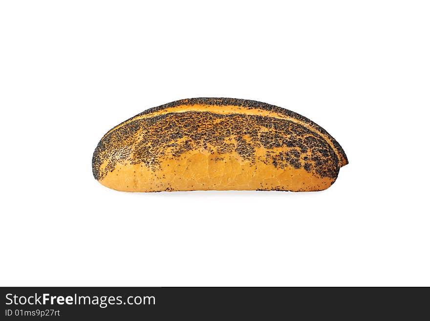 Single bread with poppy seeds on isolated background