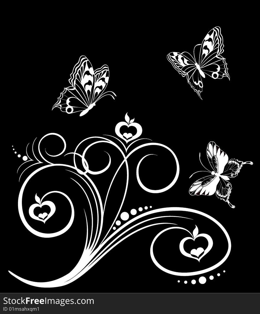 Abstract floral background with beautiful butterflies