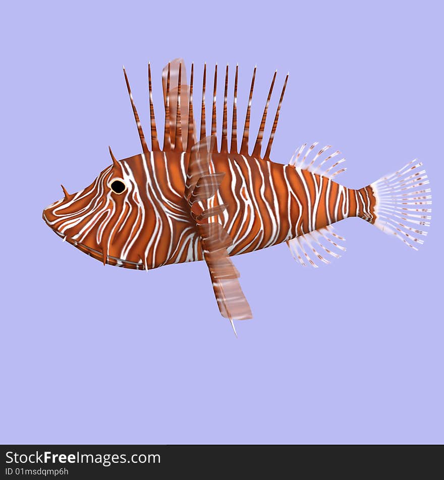 Red lion fish in water With Clipping Path. Red lion fish in water With Clipping Path