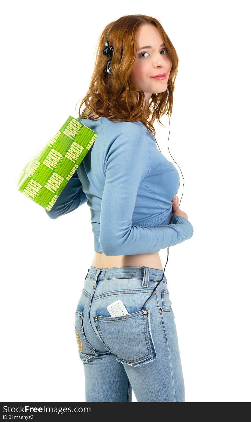 Shopping girl, isolated on white background